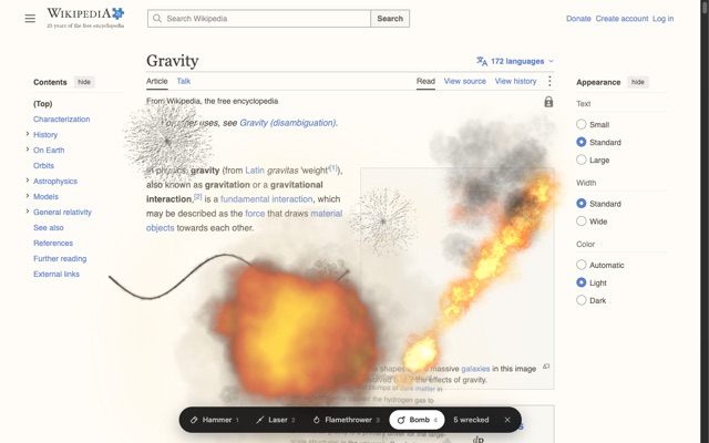 A Wikipedia page cracked, burned and blown up