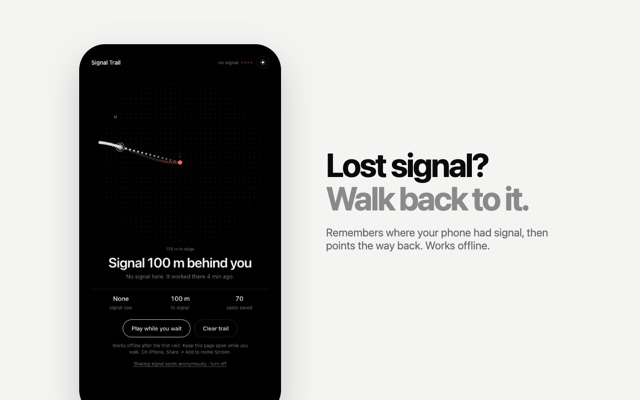 Signal Trail pointing back to where the phone had signal